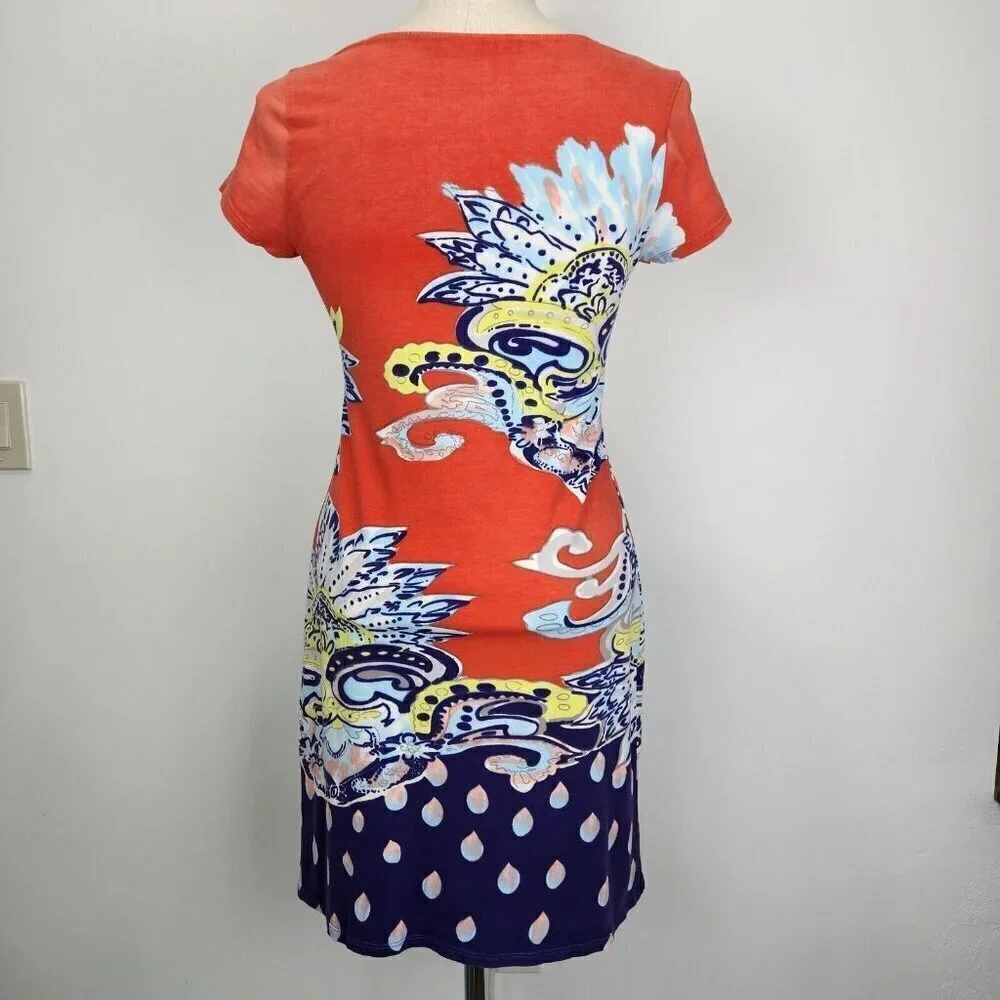 Krimson Klover Red Floral Paisley Tee Shirt Dress Small Short Sleeve Mini Cotton